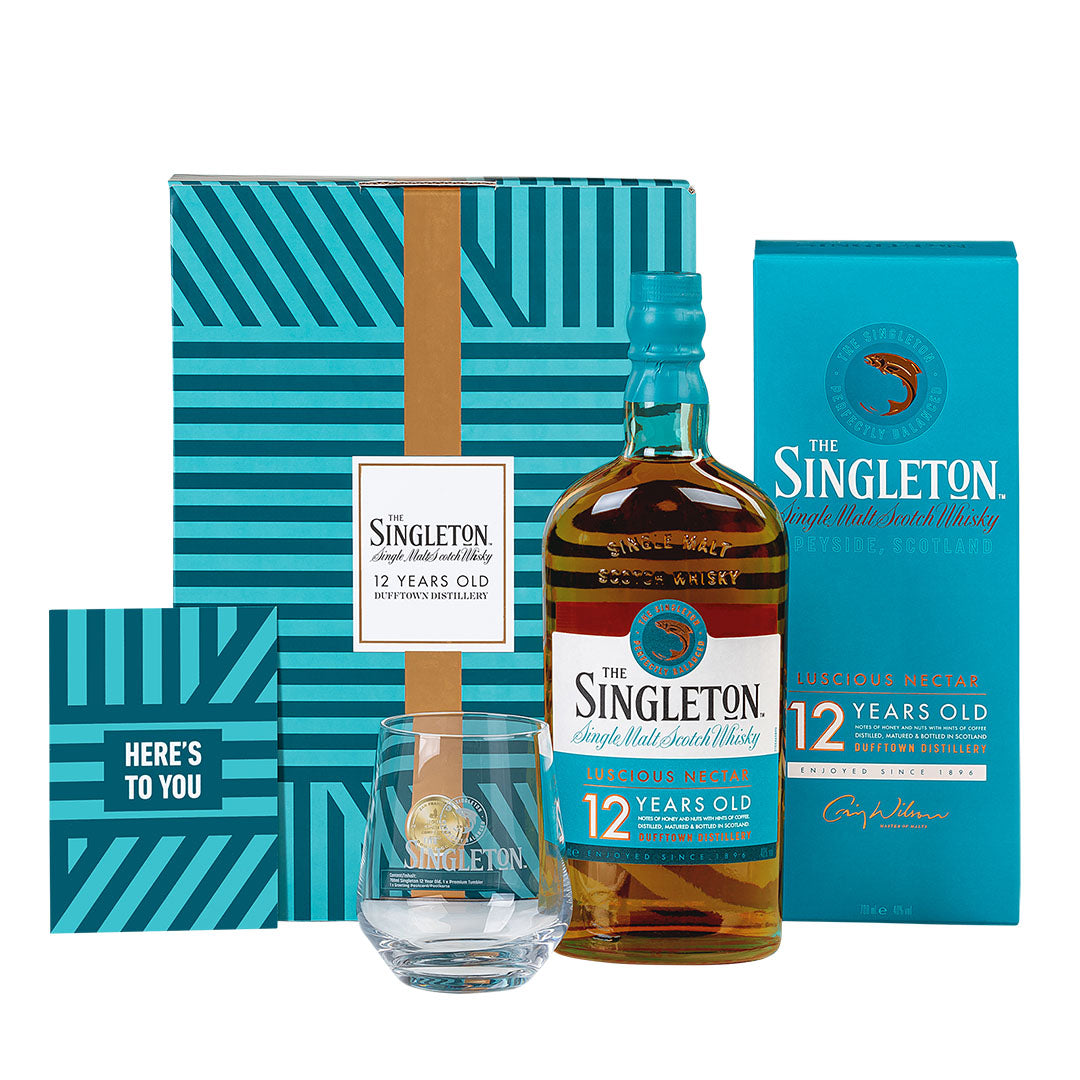 The Singleton of Dufftown 12 Year Old Single Malt Scotch Whiskey 70cl in a High Quality Gift Set with Glass &amp; Greeting Card