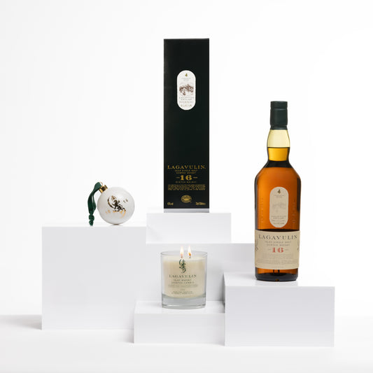 Lagavulin 16 Year Old Single Malt Scotch Whisky, 70cl & Lagavulin Christmas Bauble & Lagavulin Islay Candle