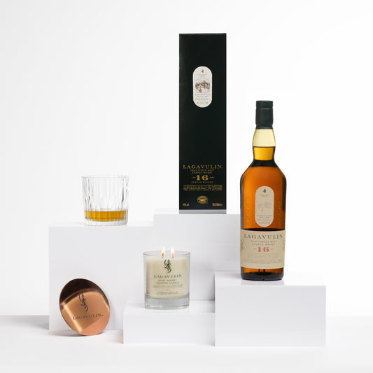 Lagavulin 16 Year Old Single Malt Scotch Whisky, 70cl & Lagavulin Islay Candle & Lagavulin Copper Coaster