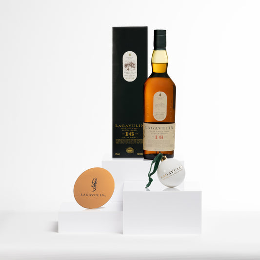 Lagavulin 16 Year Old Single Malt Scotch Whisky, 70cl & Lagavulin Copper Coaster & Lagavulin Christmas Bauble