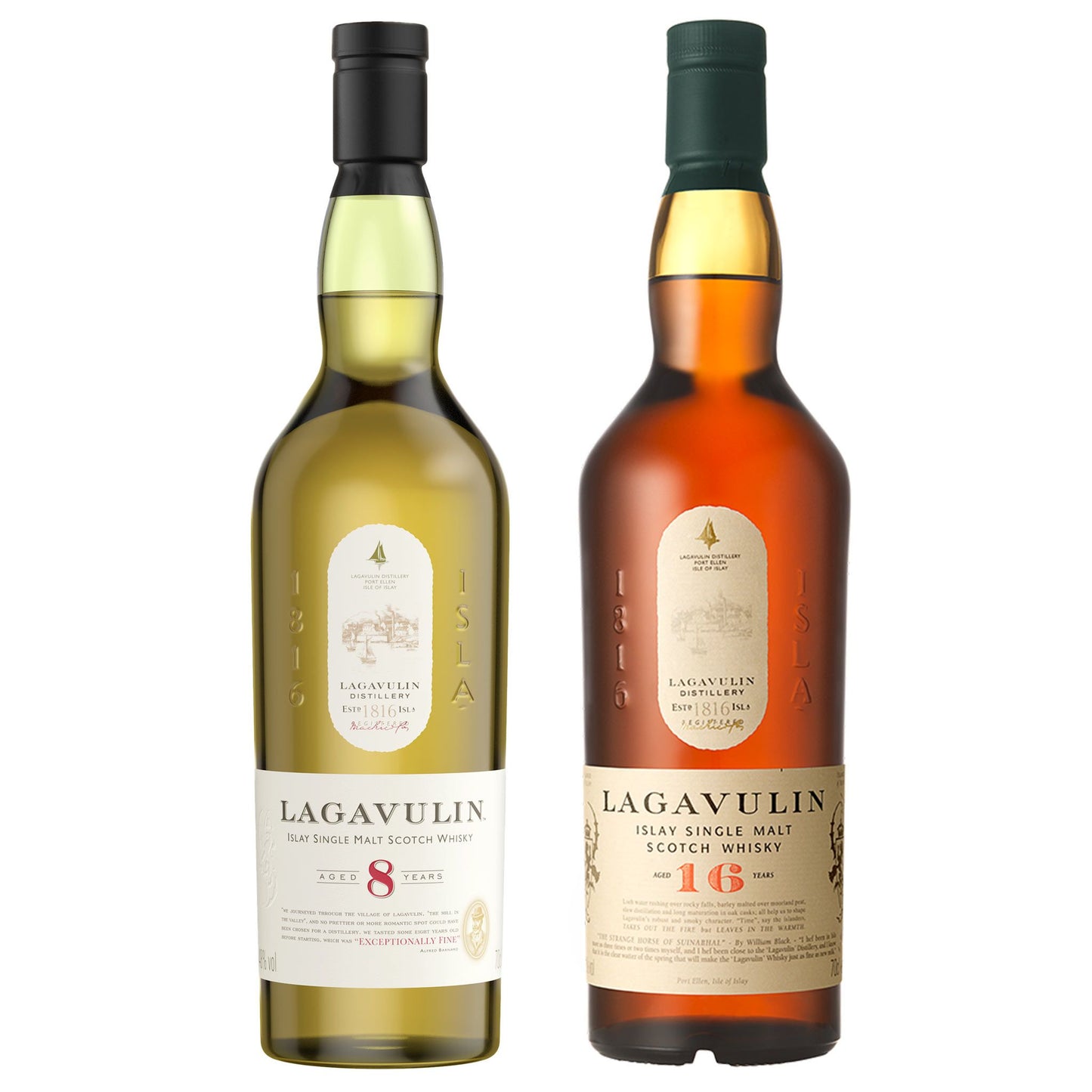 Lagavulin 8 Year Old & Lagavulin 16 Year Old Islay Single Malt Scotch Whisky 2x70cl